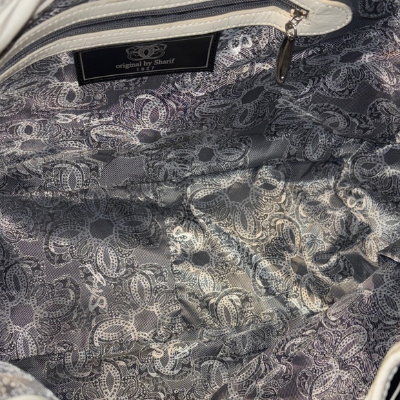 Sharif Black and White Floral Appliqué Shoulder Bag with Jewel Accents - Picture 11 of 12